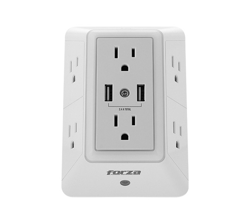 [FWT-6201USB] Forza - Surge protector - AC 110/220 V - 6 Tomas de Corriente - Wall Tap Luz Noct.