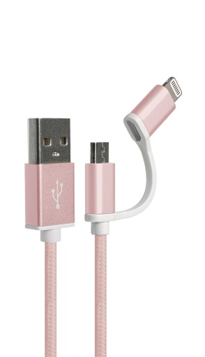 [KAC-210RG] Klip Xtreme - USB cable - Apple Lightning / Micro-USB Type B - 4 pin USB Type A - 1 m - Rose gold - 2in1 Braided