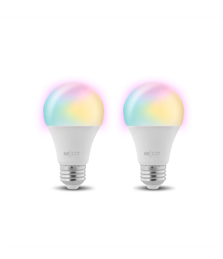 [NHB-C1102PK] Nexxt Solutions Connectivity - Light Bulb - A19 RGB 110V 2PK - conexión WI-FI - Bombillo multicolor - Compatible con Amazon Alexa y Google Assistant - 800 Lumen - 9W(Equivalente a 60W) - 110 V/ 220 V