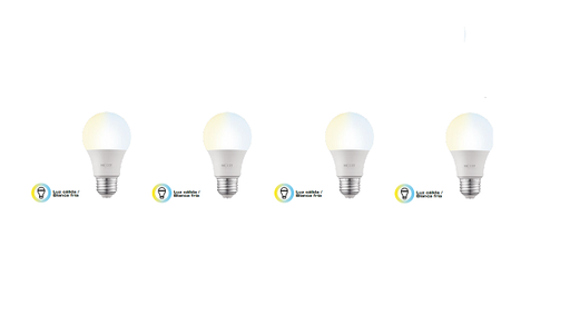 [NHB-W1104PK] Nexxt Solutions Connectivity - Light Bulb - A19 CCT 110V 4PK - Conexion Wi-Fi - Bombillo de luz blanca regulable - Compatible con Amazon Alexa y Google Assistant - 800 Lumen - 9W (Equivalente a 60 W) - 110 V /220 V