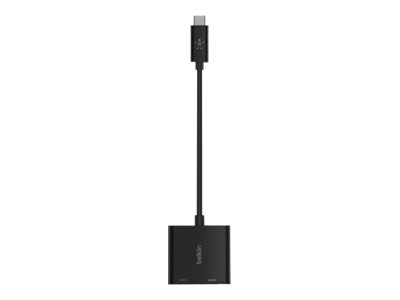 [AVC002btBK] Belkin USB-C to HDMI + Charge Adapter - Conversor de interfaz de vídeo - USB-C (M) a HDMI, USB-C (solo alimentación) (H) - negro - compatibilidad con 4K, USB Power Delivery (60W)