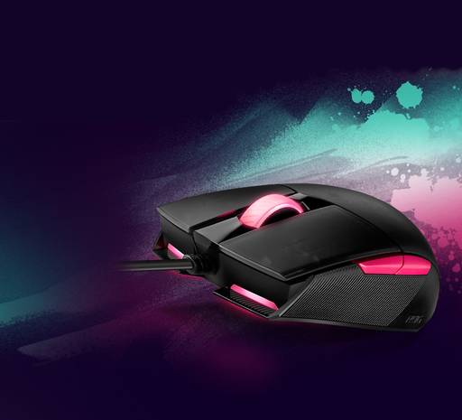 [P512ROGSTRIXIMPACTIIEP] ASUS ROG Strix Impact II Electro Punk - Ratón - ergonómico - diestro y zurdo - óptico - 5 botones - cableado - USB - negro, rosa