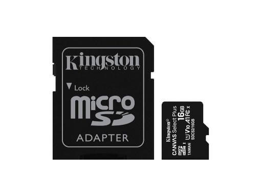 [SDCS216G] Kingston Canvas Select Plus - Tarjeta de memoria flash (adaptador microSDHC a SD Incluido) - 16 GB - A1 / Video Class V10 / UHS Class 1 / Class10 - microSDHC UHS-I