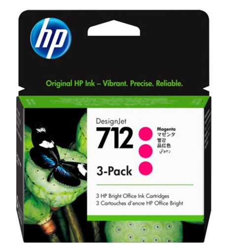 [3ED78A] HP 712 - Paquete de 3 - 29 ml - magenta - original - DesignJet - cartucho de tinta - para DesignJet Studio, T210, T230, T250, T630, T650