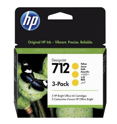 [3ED79A] HP 712 - Paquete de 3 - 29 ml - amarillo - original - DesignJet - cartucho de tinta - para DesignJet Studio, T210, T230, T250, T630, T650
