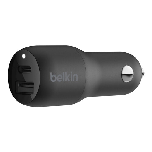 [F7U100btBLK] Belkin Car Charger - Adaptador de corriente para el coche - 30 vatios - 3.6 A - 2 conectores de salida (USB, USB-C) - negro
