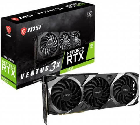 [GeforceRTX3070Ventus3XOC] MSI RTX 3070 VENTUS 3X OC - Tarjeta gráfica - GF RTX 3070 - 8 GB GDDR6 - PCIe 4.0 - HDMI, 3 x DisplayPort
