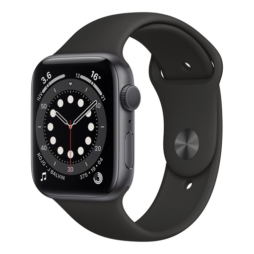 [M00H3LZ/A] Apple Watch Series 6 (GPS) - 44 mm - aluminio gris espacial - reloj inteligente con pulsera deportiva - fluoroelastómero - negro - tamaño de la banda: S/M/L - 32 GB - Wi-Fi, Bluetooth - 36.5 g