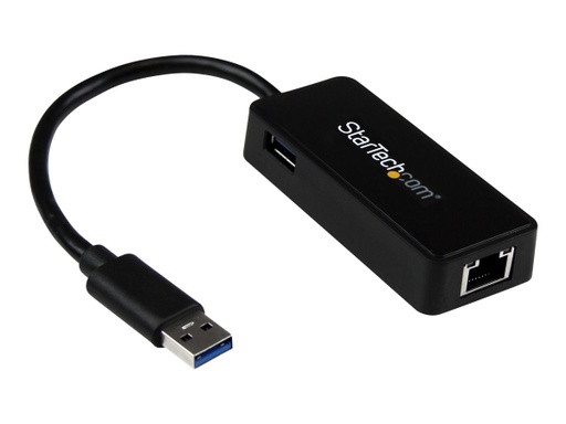 [USB31000SPTB] StarTech.com Adaptador Tarjeta de Red NIC Externa USB 3.0 1 Puerto Gigabit Ethernet RJ45 y 1 Puerto USB Super Speed - Cable - Negro - Adaptador de red - USB 3.0 - Gigabit Ethernet - negro - para P/N: TB33A1C
