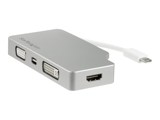 [CDPVGDVHDMDP] StarTech.com Adaptador USB-C Multipuertos de Vídeo - de Aluminio - USB Tipo C a VGA / 4K HDMI/Mini DisplayPort/DVI - Plateado - Conversor de interfaz de vídeo - USB-C (M) a HD-15 (VGA), DVI-D, HDMI, Mini DisplayPort (H) - 10.5 cm - plata - compatibilidad con 4K, activo