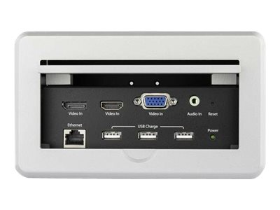 [BOX4HDECP2] StarTech.com Caja de Conectividad de Audio y Vídeo para Mesas de Conferencia - con Entradas HDMI / VGA / DisplayPort - con Salida HDMI - 4K - Placa de montaje - HD-15, RJ-45, mini-conexión telefónica estéreo 3,5 mm, HDMI, USB Type A, DisplayPort - plata
