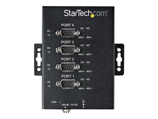 [ICUSB234854I] StarTech.com Adaptador Industrial USB a 4 Puertos Serie DB9 RS232 RS422 RS485 con Protección ESD de 15kV - Cable Conversor USB a Serial - Adaptador serie - USB 2.0 - RS-232/422/485 x 4 + USB 2.0 x 1 - negro
