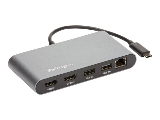 [TB3DKM2HD] StarTech.com Dock Thunderbolt 3 - Mini - HDMI Doble - 4K 60Hz - Alimentada por el Bus - Docking Station para Portátil - USB Tipo C - Estación de conexión - USB-C 3.1 / Thunderbolt 3 - 2 x HDMI - GigE