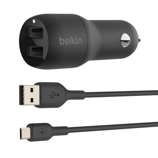 [CCE002bt1MBK] Belkin Dual Charger - Adaptador de corriente para el coche - 24 vatios - 4.8 A - 2 conectores de salida (USB) - en el cable: Micro-USB - negro