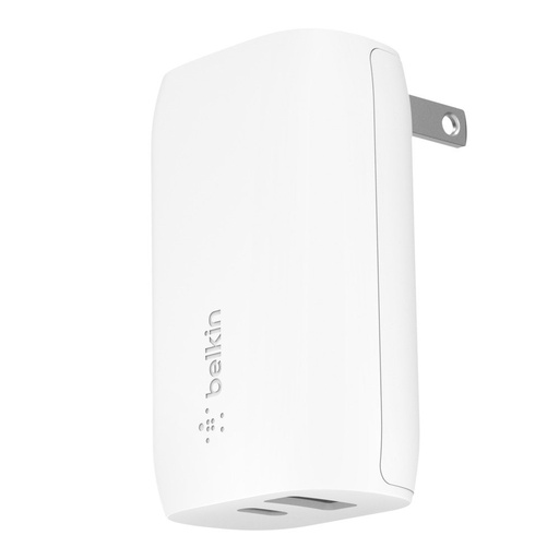 [F7U097dqWHT] Belkin Wall Charger - Adaptador de corriente - 30 vatios - 6 A - PD - 2 conectores de salida (USB, USB-C) - en el cable: Lightning - blanco