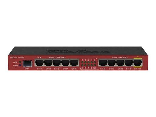 [RB2011ils-IN] MikroTik RouterBOARD RB2011iLS-IN - Router - GigE - 600 MHz - 214x86mm - RouterOS - Ram: 64 MB - PoE Pasivo