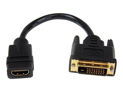 [HDDVIFM8IN] StarTech.com Adaptador de 20cm HDMI® a DVI - DVI-D Macho - HDMI Hembra - Cable Conversor de Vídeo - Negro - Adaptador de vídeo - HDMI (H) a DVI-D (M) - 20.32 cm - blindado - negro - para P/N: CDP2HDMM2MB, DP2HDMM2MB, HDDVIMM3, HDMM1MP, HDMM2MP, HDMM3MP, HDPMM50, MDP2HDMM2MB