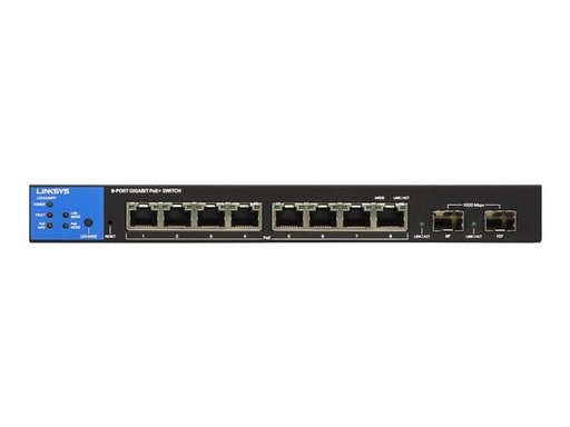 [LGS310MPC] Linksys LGS310MPC - Conmutador - inteligente - 8 x 10/100/1000 (PoE+) + 2 x Gigabit SFP - sobremesa - PoE+ (110 W) - AC 100/240 V - Conforme a la TAA