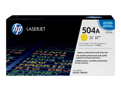 [CE252A] HP 504A - Amarillo - original - LaserJet - cartucho de tóner (CE252A) - para Color LaserJet CM3530 MFP, CM3530fs MFP, CP3525, CP3525dn, CP3525n, CP3525x