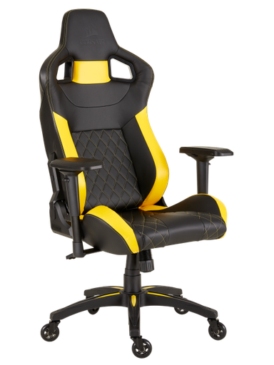 [CF-9010015-WW] CORSAIR T1 RACE 2018 - Silla - silla reclinable - reposabrazos - forma de T - nailon, espuma de poliuretano, piel de poliuretano, marco de metal, cuero PVC 3D - negro, amarillo