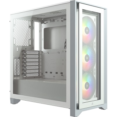 [CC-9011205-WW] CORSAIR iCUE 4000X RGB - Torre - ATX - panel lateral con ventana (cristal templado) - sin fuente de alimentación (ATX) - blanco - USB/Audio