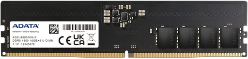 [AD5U480016G-S] ADATA - DDR5 - módulo - 16 GB - DIMM de 288 espigas - 4800 MHz / PC5-38400 - CL40 - 1.1 V - sin búfer - on-die ECC - negro
