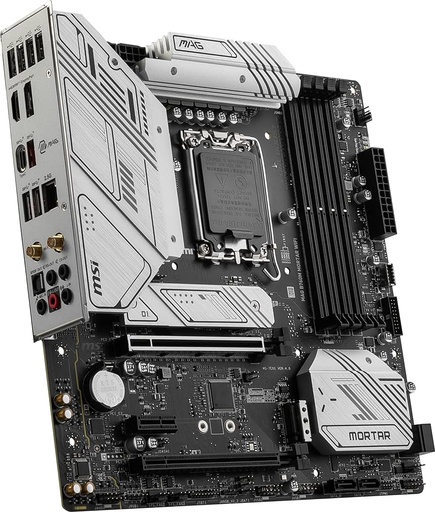 [MAG B760M MORTAR WIFI] MSI MAG B760M MORTAR WIFI - Placa base - micro ATX - Socket LGA1700 - B760 Chipset - USB 3.2 Gen 1, USB 3.2 Gen 2, USB-C 3.2 Gen2, USB-C 3.2 Gen 2x2 - 2.5 Gigabit LAN, Bluetooth, Wi-Fi - Tarjeta gráfica (CPU necesaria) - HD Audio (8-canales)
